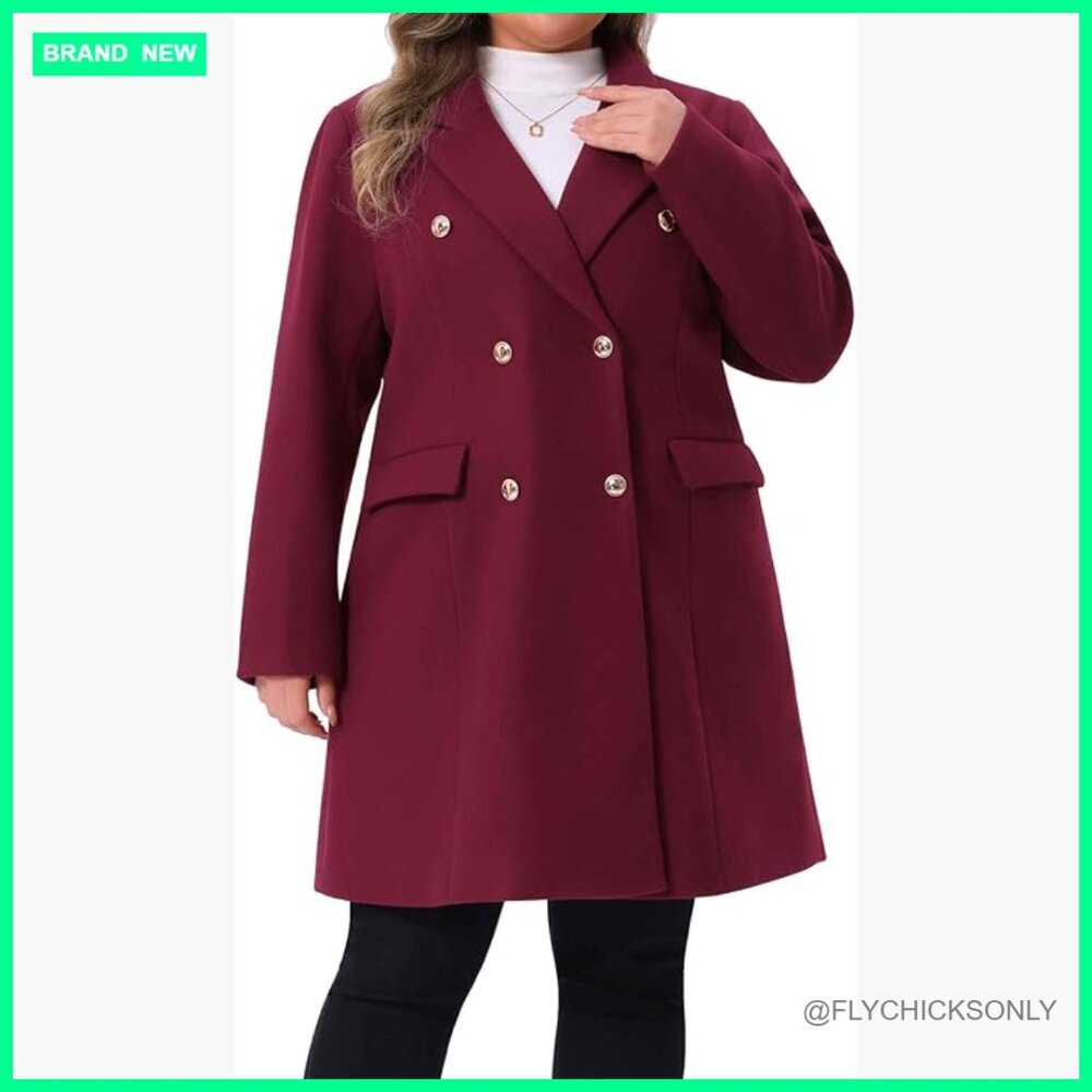 Polyester Long Trench Coat Double Breasted Notch Lapel Winter Pea Coat